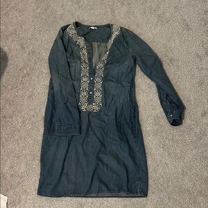 J. Jill Blue Long Sleeve Dress with White Embroidery